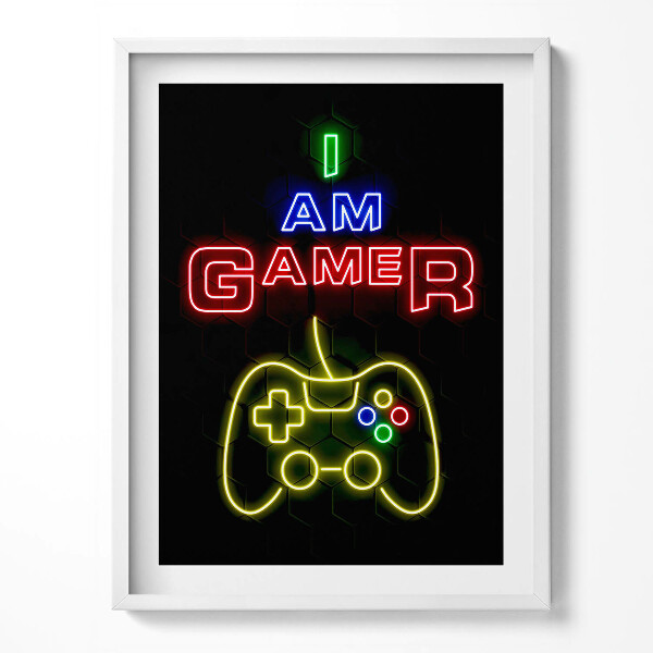 Obraz w ramce Neonowy napis dla gracza "I am gamer"