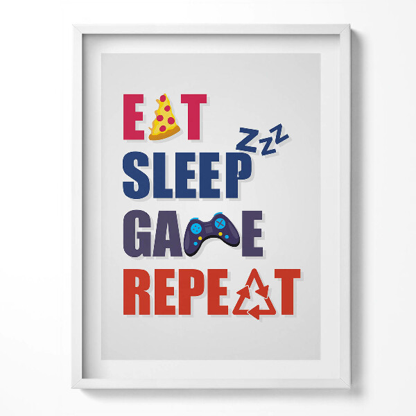 Obraz w ramce Napis dla gracza "Eat sleep game repeat"