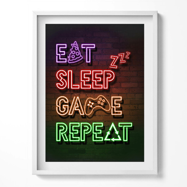 Obraz w ramce Napis dla gracza "Eat sleep game repeat"