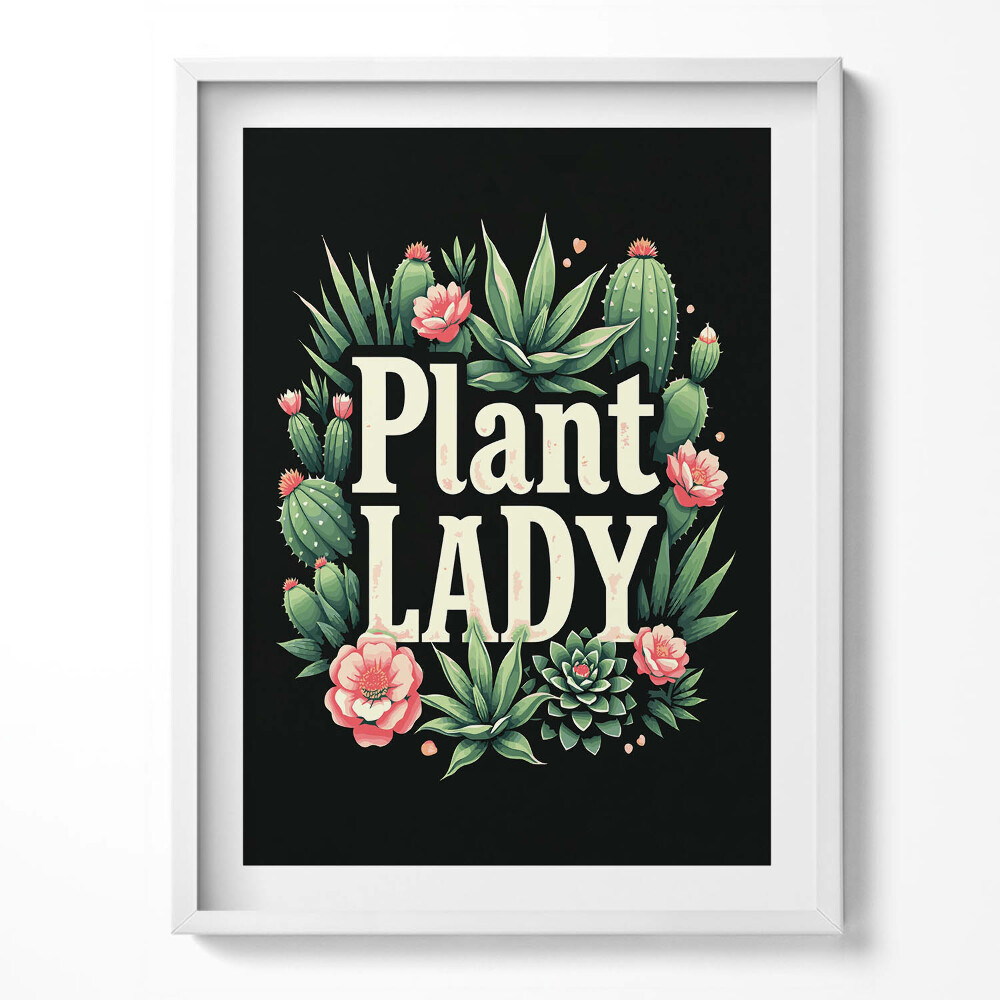 Obraz w ramce Napis "Plant lady" dla miłośników roślin