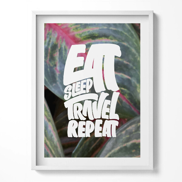 Obraz w ramce Inspirujący napis "Eat sleep travel repeat"