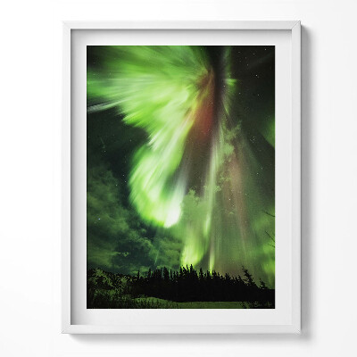 Obraz w ramce Zielona zorza polarna nad lasem