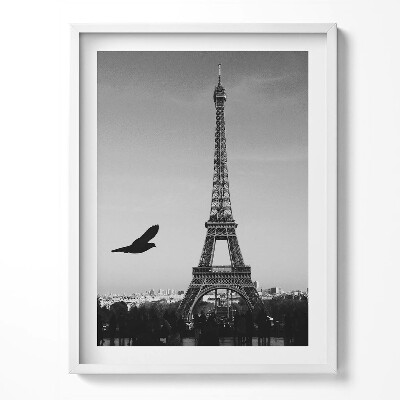 Obraz w ramce Wieża Eiffla i lecący ptak Paryż