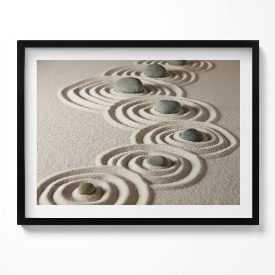 Obraz z ramką Zen - kamienie na piaskowych okręgach