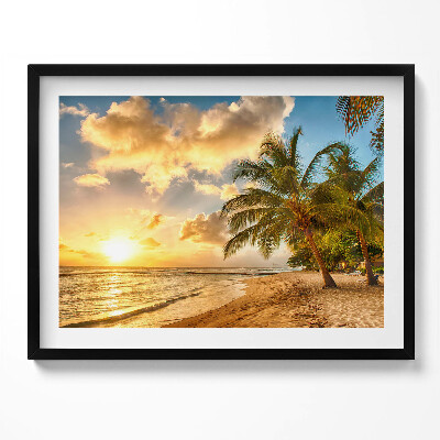 Obraz z ramką Plaża palmy i morze o zachodzie słońca