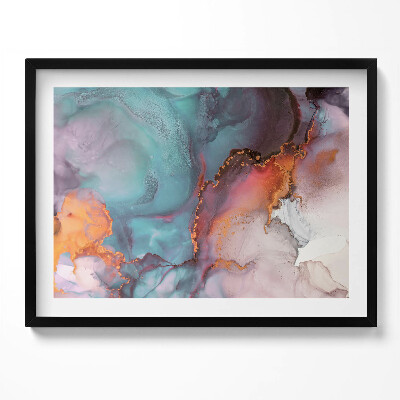 Obraz z ramką Turkusowo-złoty marmur