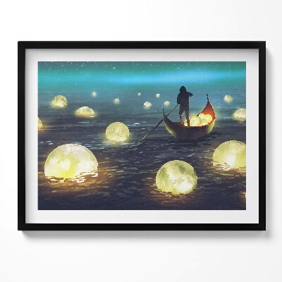 Obraz z ramką Ilustracja łódek i księżyców