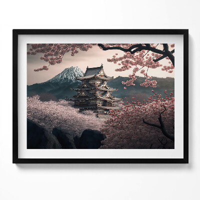 Obraz z ramką Azjatycka wieża i kwiaty wiśni