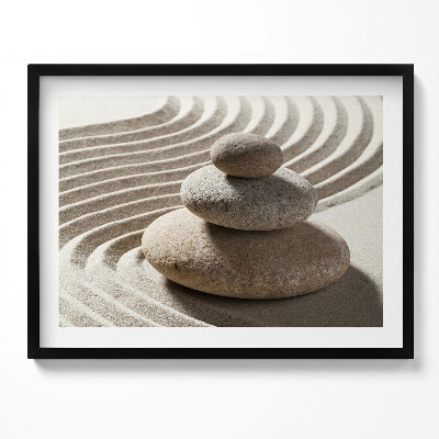 Obraz z ramką Stos kamieni na piasku zen