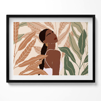 Obraz z ramką Ilustracja kobiety wśród liści w stylu boho