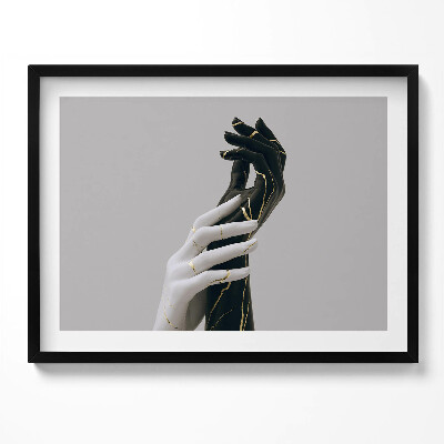 Obraz z ramką Czarno-białe dłonie ze złotem