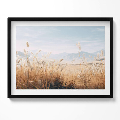 Obraz z ramką Romantyczny pejzaż traw i gór w stylu boho