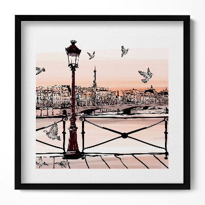 Obraz w drewnianej ramce Zachód słońca nad Sekwaną