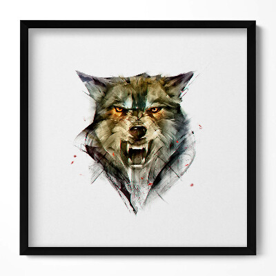 Obraz w drewnianej ramce Rysowany portret wilka