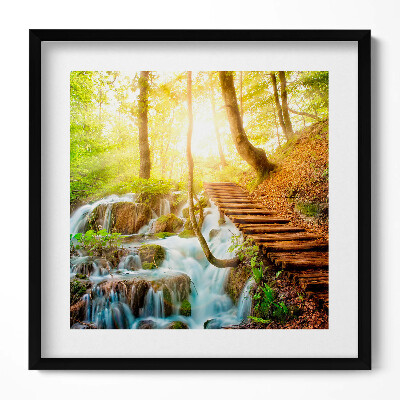 Obraz w drewnianej ramce Strumień i schody w lesie