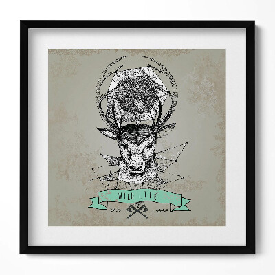 Obraz w drewnianej ramce Głowa jelenia