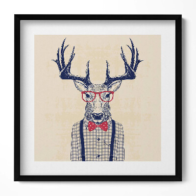 Obraz w drewnianej ramce Jeleń w koszuli i jazzowej kokardce