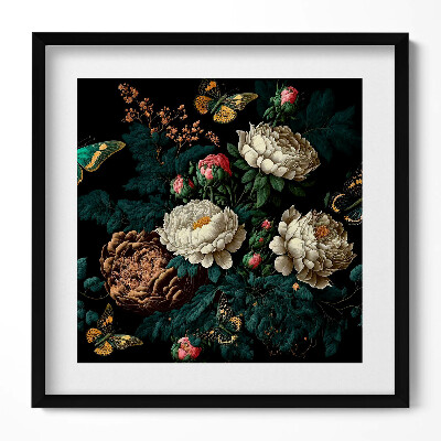 Obraz w drewnianej ramce Botaniczny wzór kwiatów