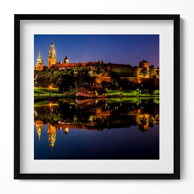 Obraz w drewnianej ramce Wawel nocą Wisła