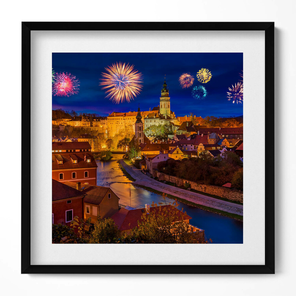 Obraz w drewnianej ramce Fajerwerki Krumlov Czechy
