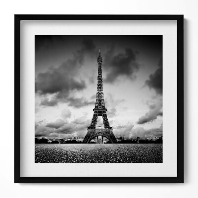Obraz w drewnianej ramce Czarno-biały pejzaż Francji z wieża Eiffla