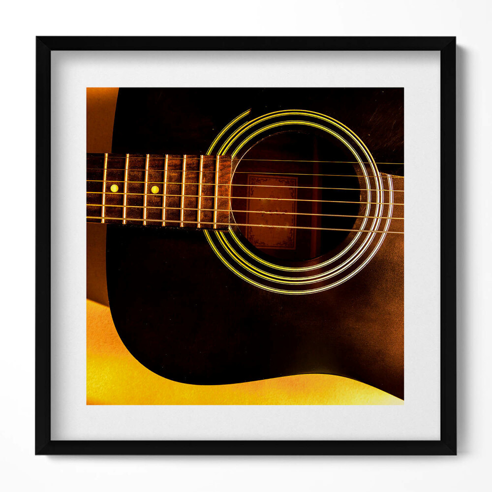 Obraz w drewnianej ramce Czarna gitara instrument
