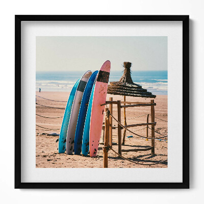 Obraz w drewnianej ramce Deski surfingowe na plaży