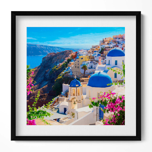 Obraz w drewnianej ramce Widok greckiej architektury Santorini