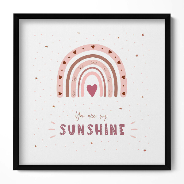 Obraz w drewnianej ramce Urocza ilustracja tęczy i napis "You are my sunshine"