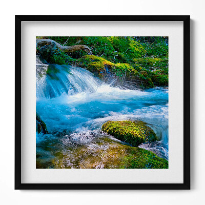 Obraz w drewnianej ramce Rwący strumyk w lesie