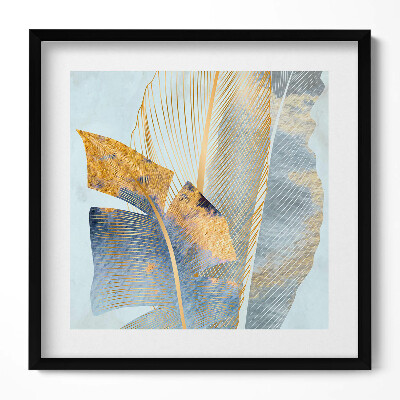 Obraz w drewnianej ramce Glamour liście bananowca ze złotem