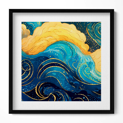 Obraz w drewnianej ramce Abstrakcja obłoków ze złotem