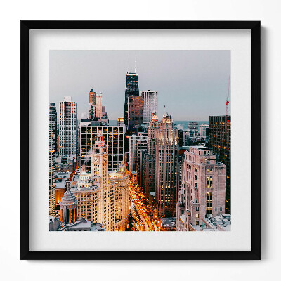 Obraz w drewnianej ramce Panorama wielkiego miasta wieczorem