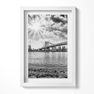 Obraz w ramie Czarno-biały Most Brookliński w Nowym Yorku