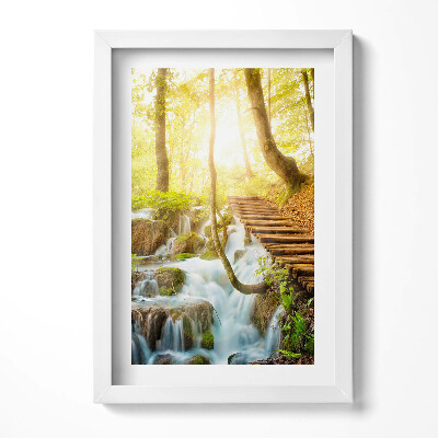 Obraz w ramie Strumień i schody w lesie