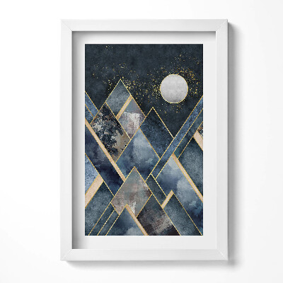 Obraz w ramie Abstrakcyjny pejzaż gór nocą i księżyca