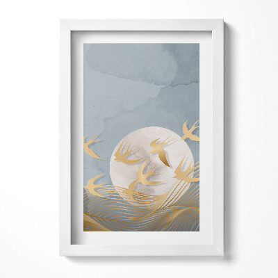 Obraz w ramie Ilustracja księżyca i lecących ptaków