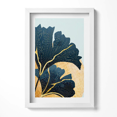 Obraz w ramie Ilustracja liści miłorzębu ze złotym słońcem