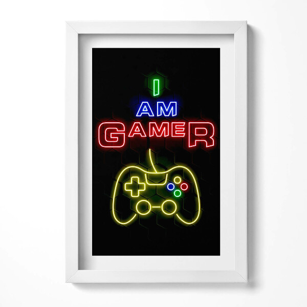 Obraz w ramie Neonowy napis dla gracza "I am gamer"