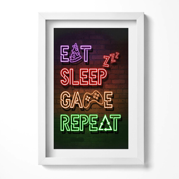 Obraz w ramie Napis dla gracza "Eat sleep game repeat"