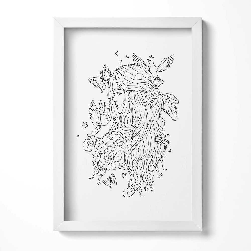 Obraz w ramie Ilustracja line art dziewczyny