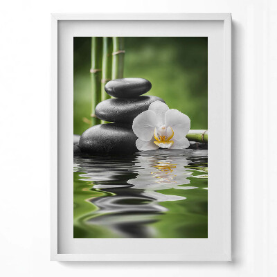 Obraz pionowy Zen - kamienie bambus i kwiat na wodzie