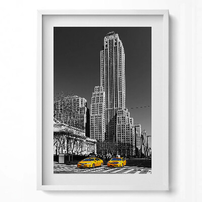 Obraz pionowy Czarno-białe miasto i żółte taksówki