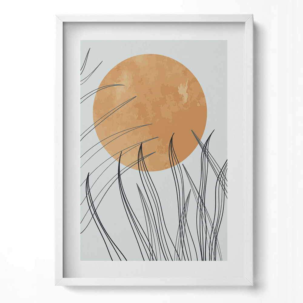 Obraz pionowy Minimalistyczne rośliny i słońce w stylu boho
