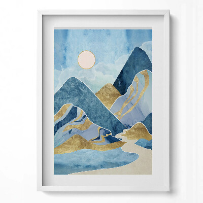 Obraz pionowy Abstrakcyjny pejzaż gór i słońca