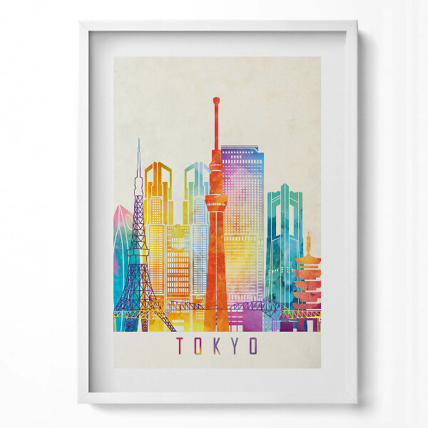 Obraz pionowy Kolorowa ilustracja miasta Tokio w Japonii