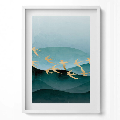 Obraz pionowy Ilustracja złotych ptaktów na niebie