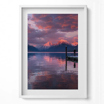 Obraz pionowy Jezioro góry i chmury