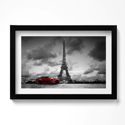 Obraz w ramie Wieża Eiffla i czerwony samochód
