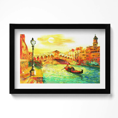 Obraz w ramie Wenecja - gondola i most Rialto